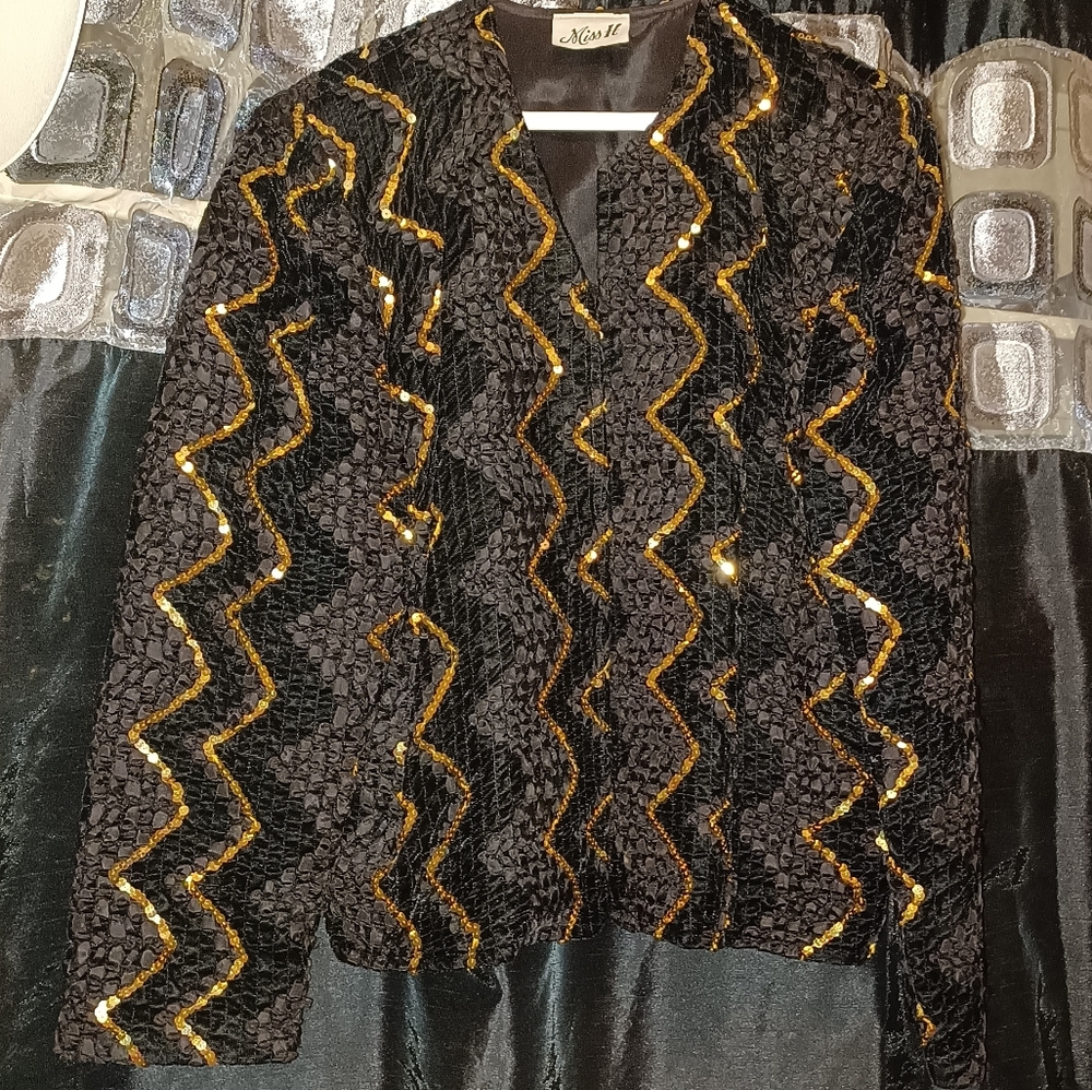 MISS IT, lined, sequined jacket, size 18